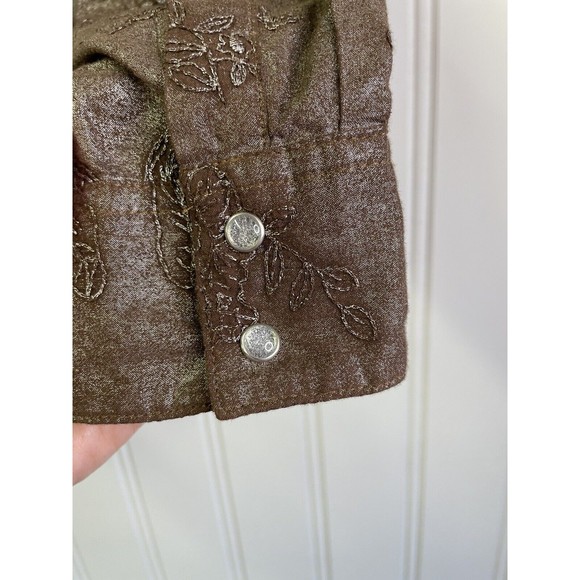 Vintage Wrangler Women Pearl Snap Button Up Shirt Brown Stitched Floral Size XXL - Picture 15 of 15